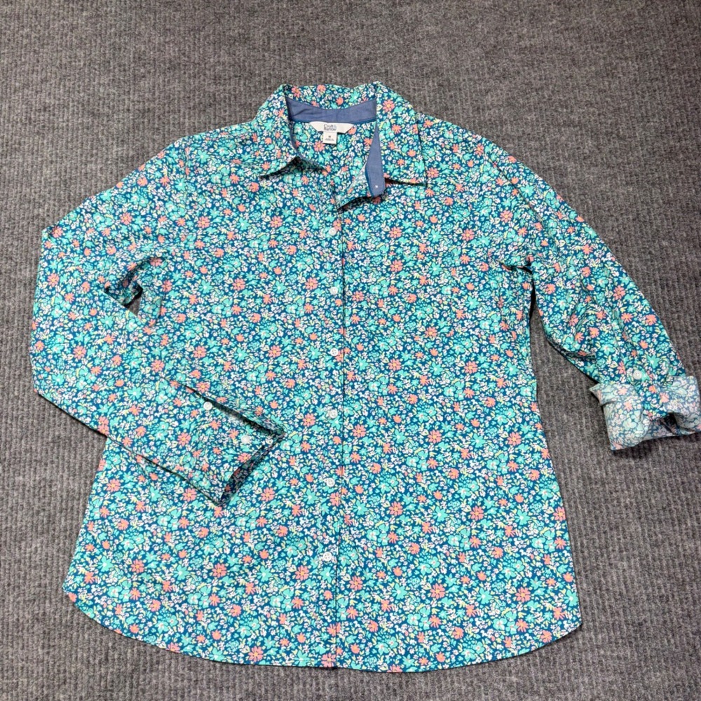 Croft & Barrow Womens Medium Blue Floral Button Up Long Sleeve Stretch Shirt